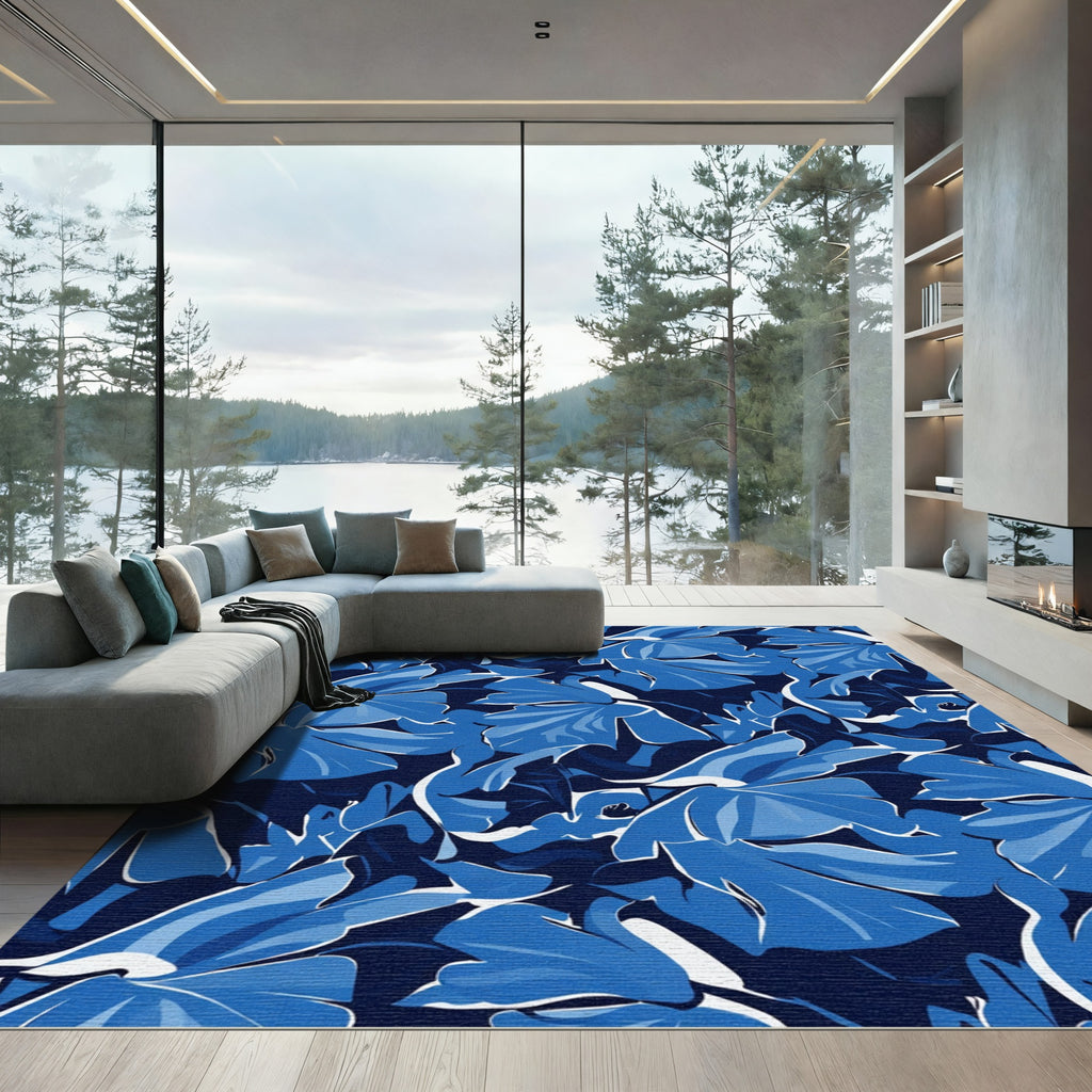 Deep Blue Floral Abstract Rug