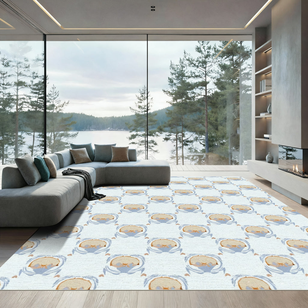 Soft Blue Swirl Baby Animal Pattern Rug