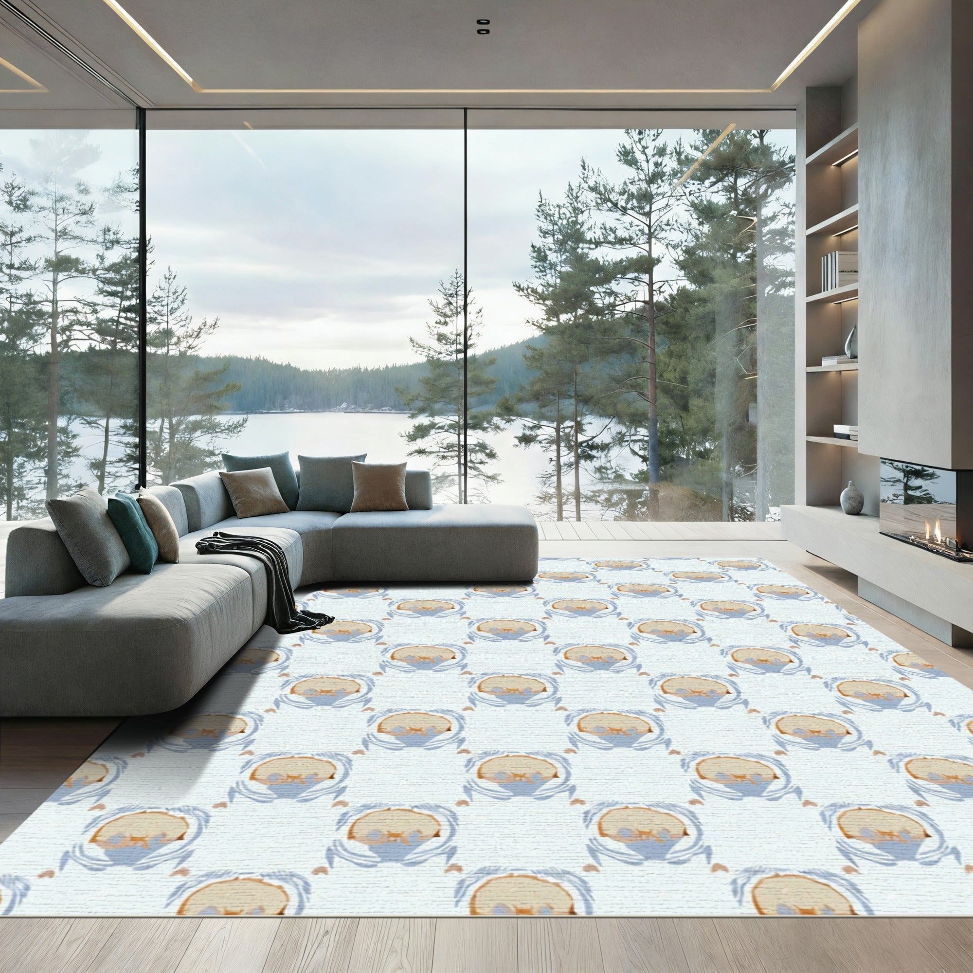 Soft Blue Swirl Baby Animal Pattern Rug