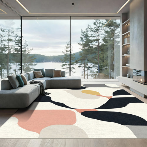 Abstract Blush Gold Organic Shapes Rug
