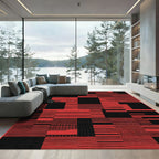 Bold Red Geometric Patchwork Rug