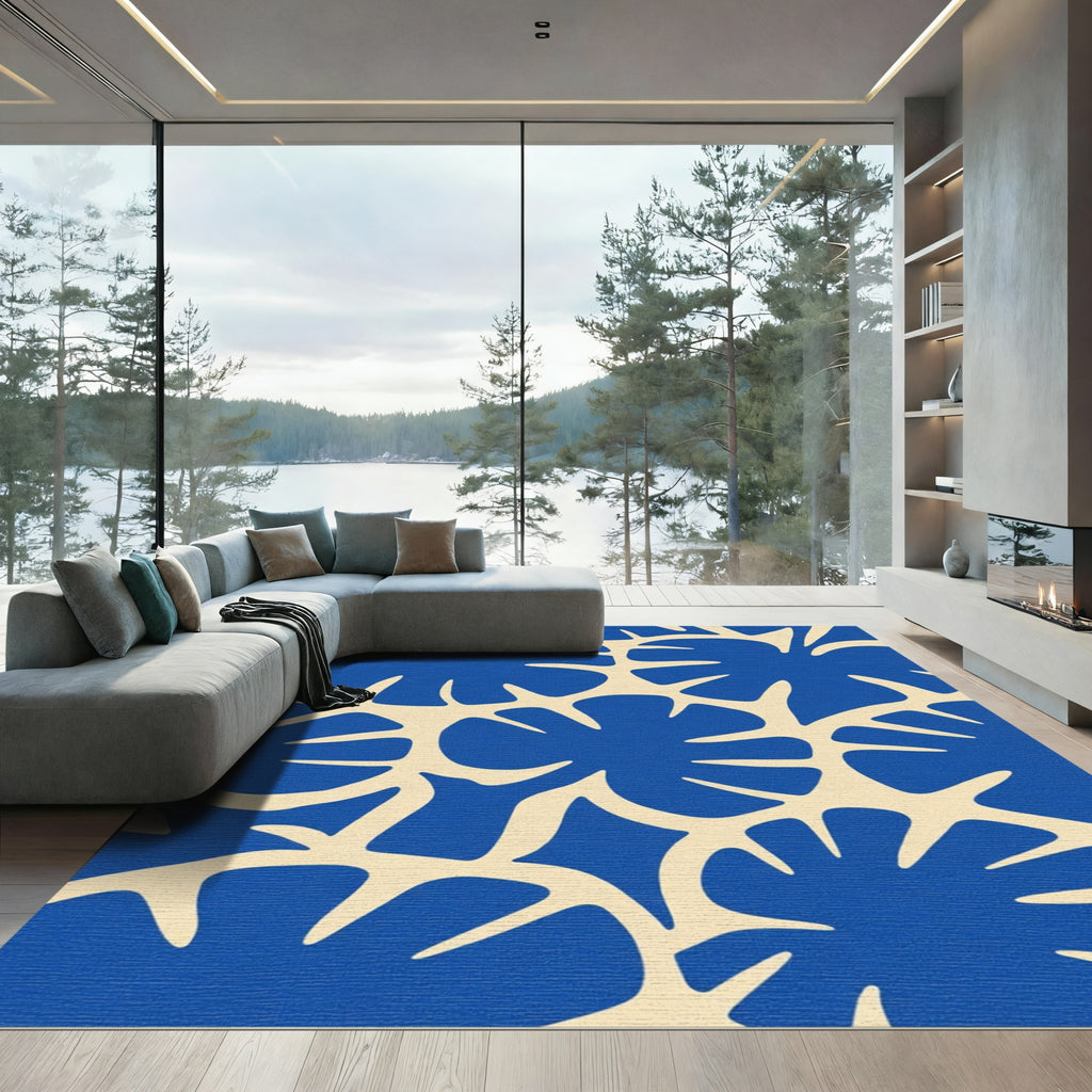 Bold Cobalt Leafy Silhouette Rug