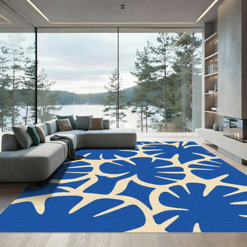 Bold Cobalt Leafy Silhouette Rug