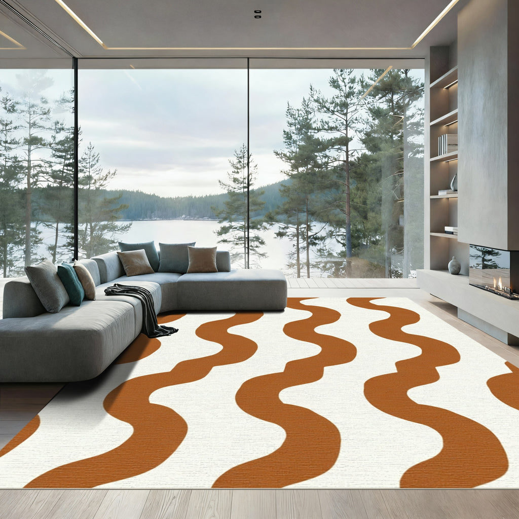 Modern Orange Wave Stripe Rug