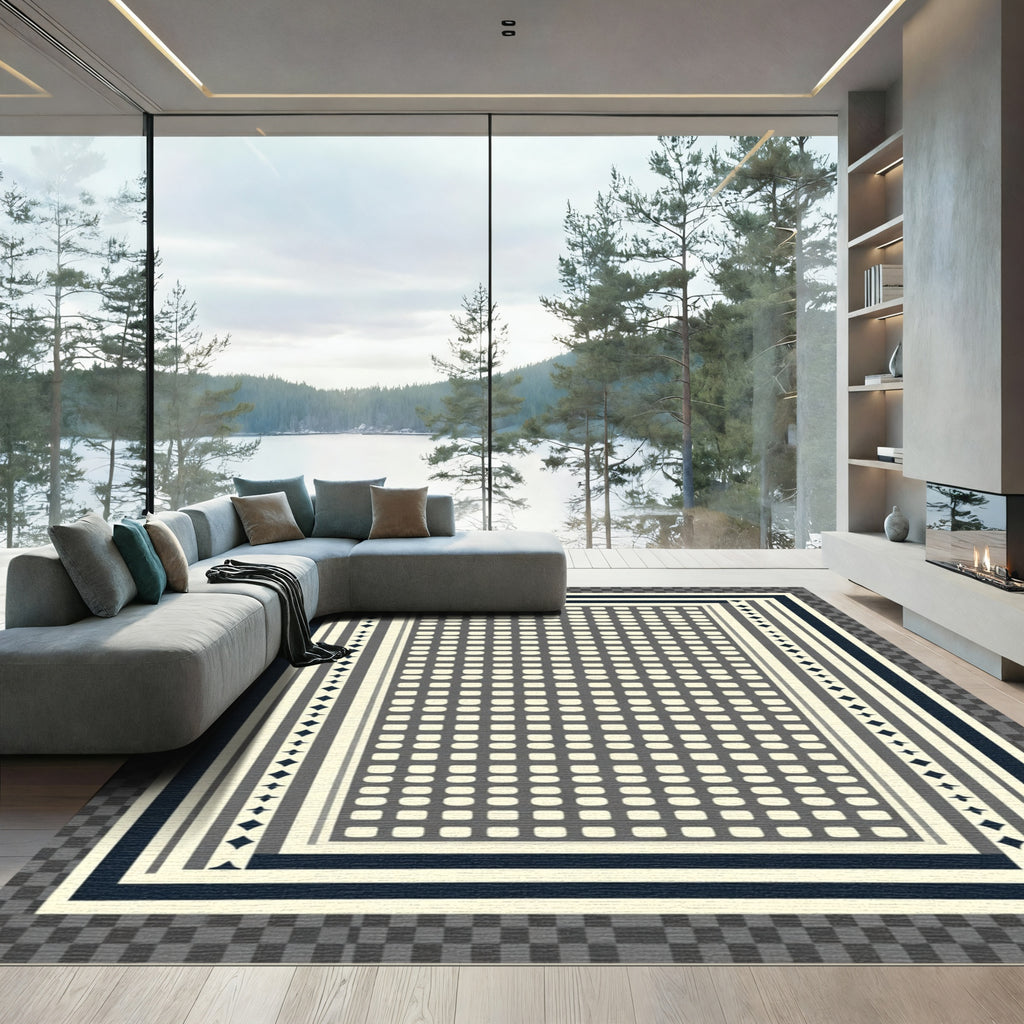 Geometric Diamond Stripe Ivory Navy Rug