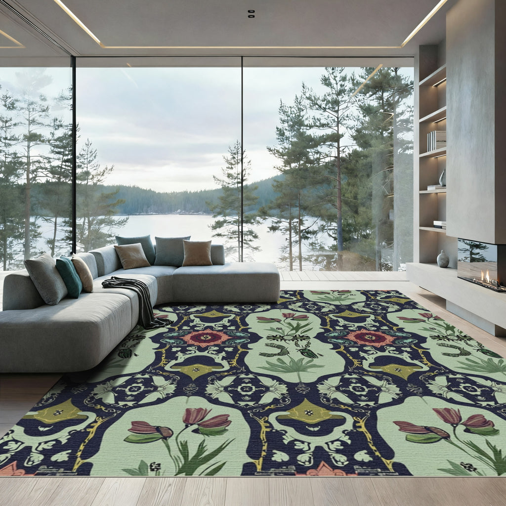 Dark Floral Insects Botanical Harmony Rug