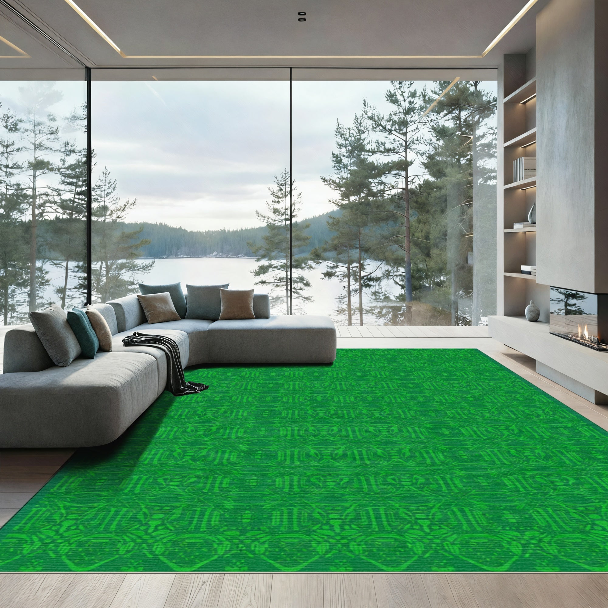 Emerald Green Contemporary Intricate Repeating Rug