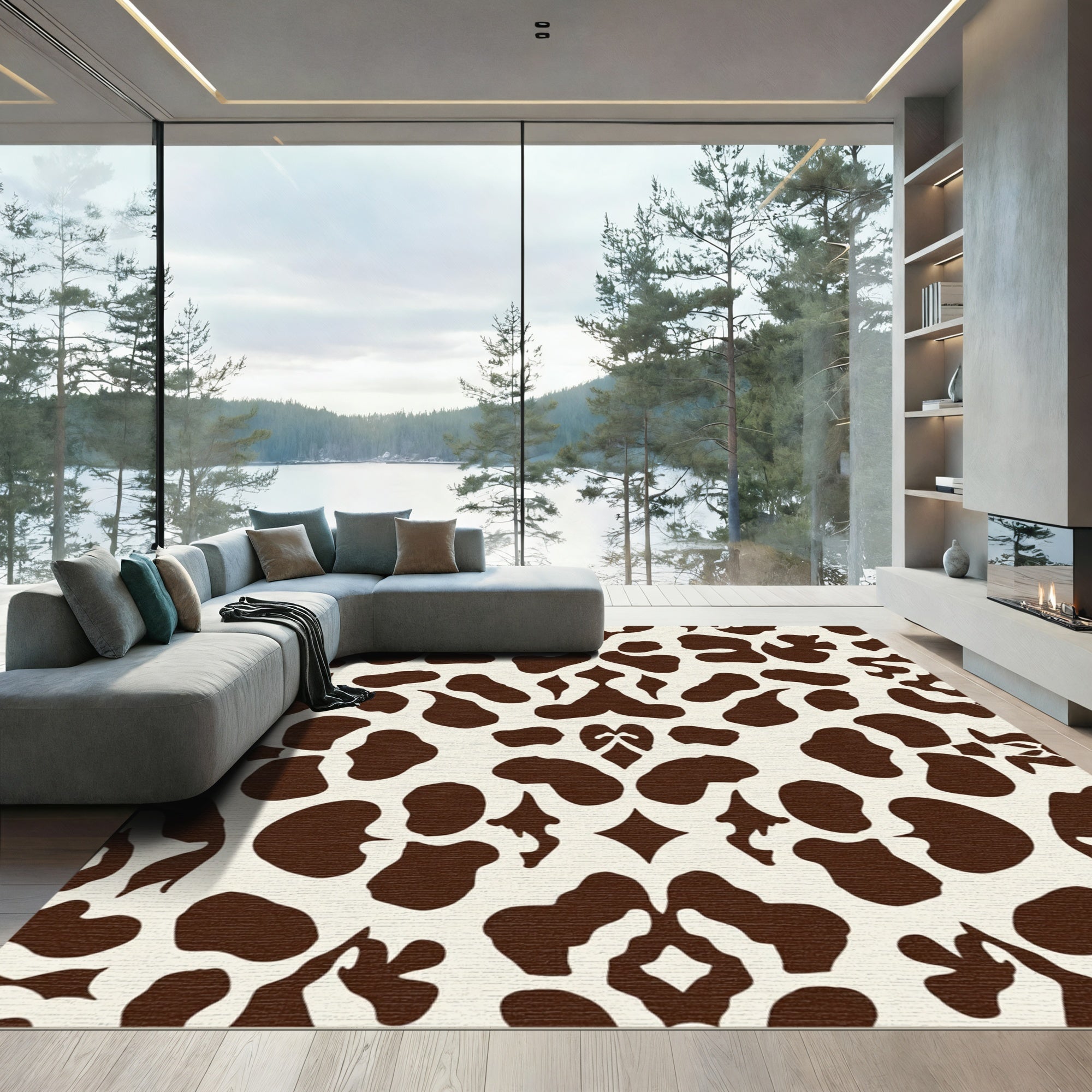 Symmetrical Brown Animal Spots Rug