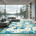 White Blue Daisy Meadow Garland Rug