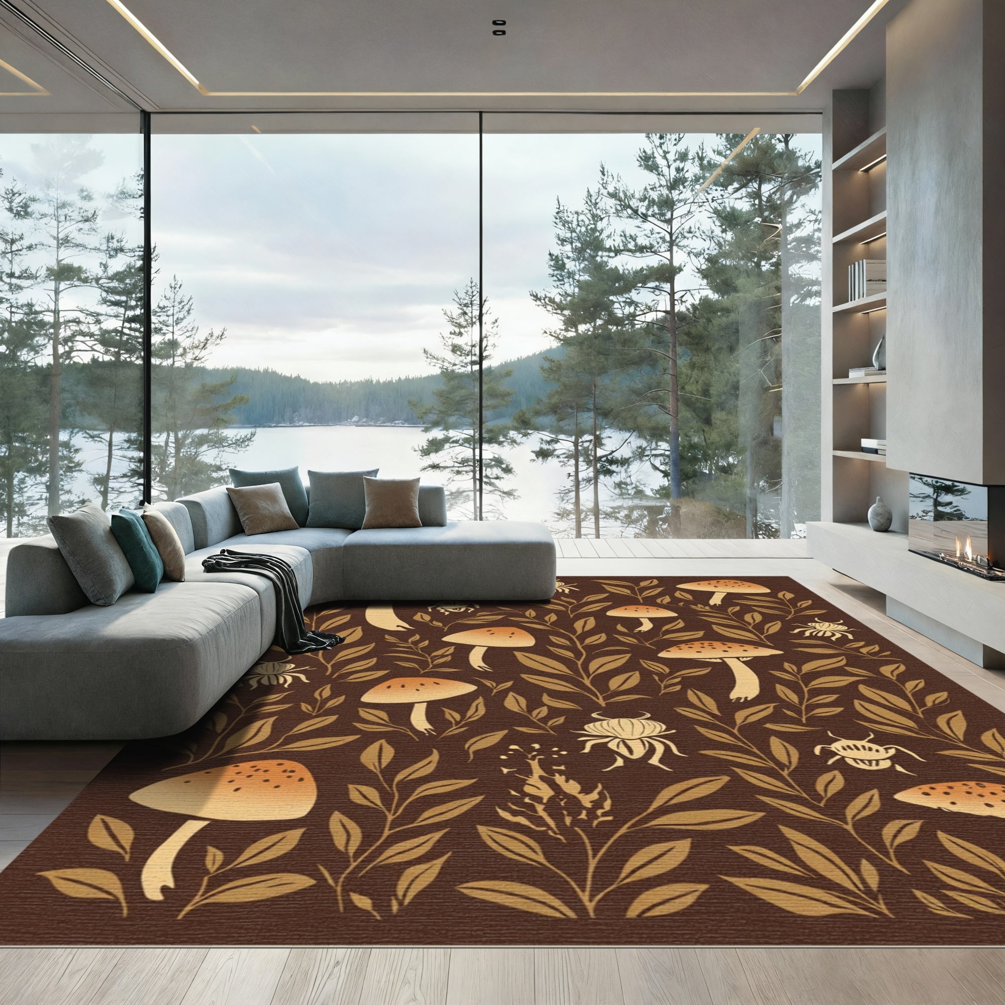 Earthy Mushroom Beetle Foliage Rug