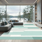 Modern Teal White Geometric Stripe Rug