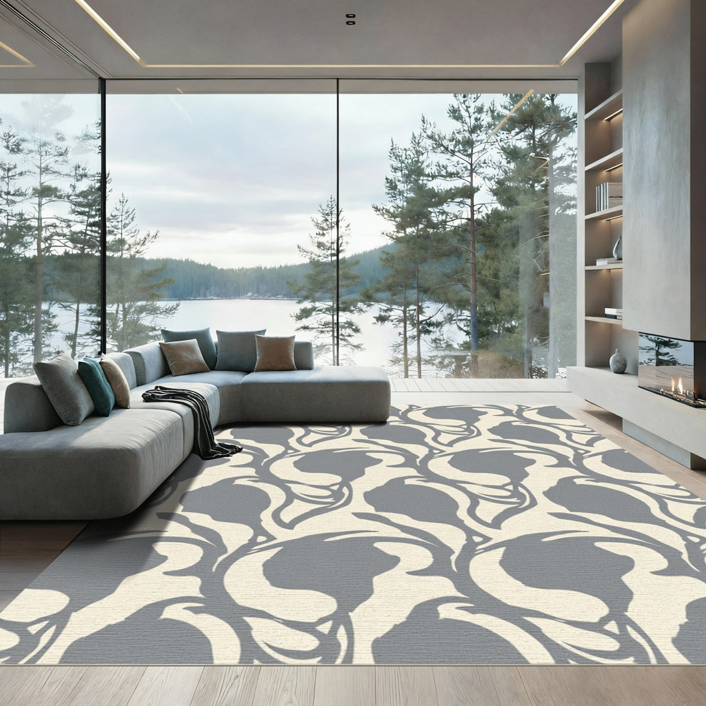 Gray Stylized Floral Abstract Rug