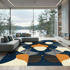 Abstract Navy Orange Fluid Shapes Rug