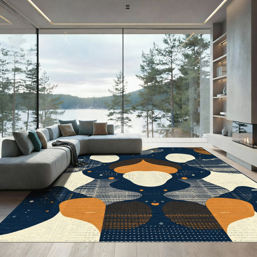 Abstract Navy Orange Fluid Shapes Rug