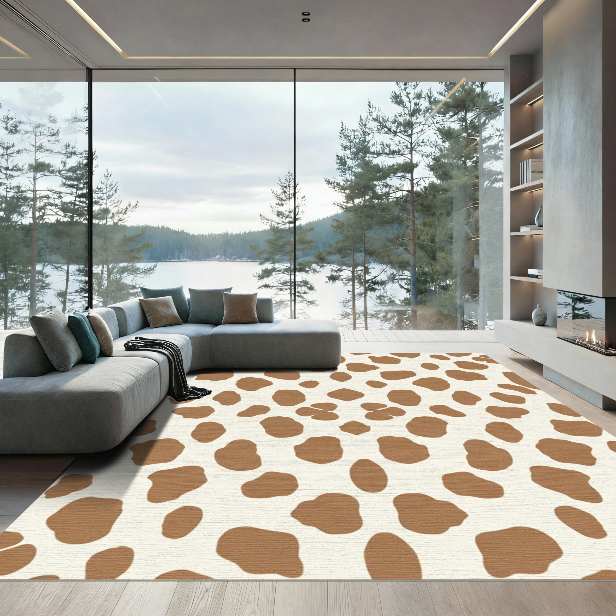 Brown Blotchy Animal Print Rug