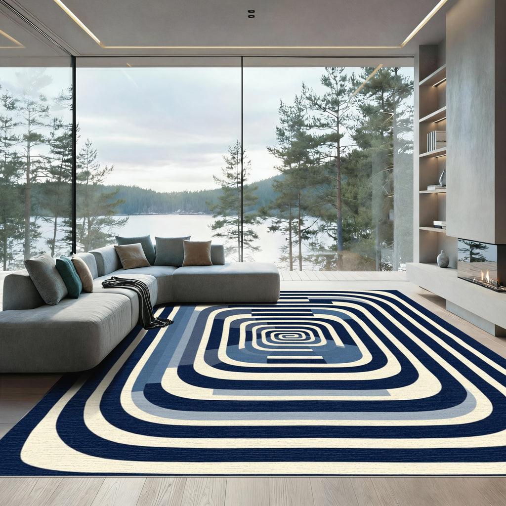Retro Blue Striped Tunnel Rug
