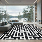 Bold Black White Maze Graphic Rug