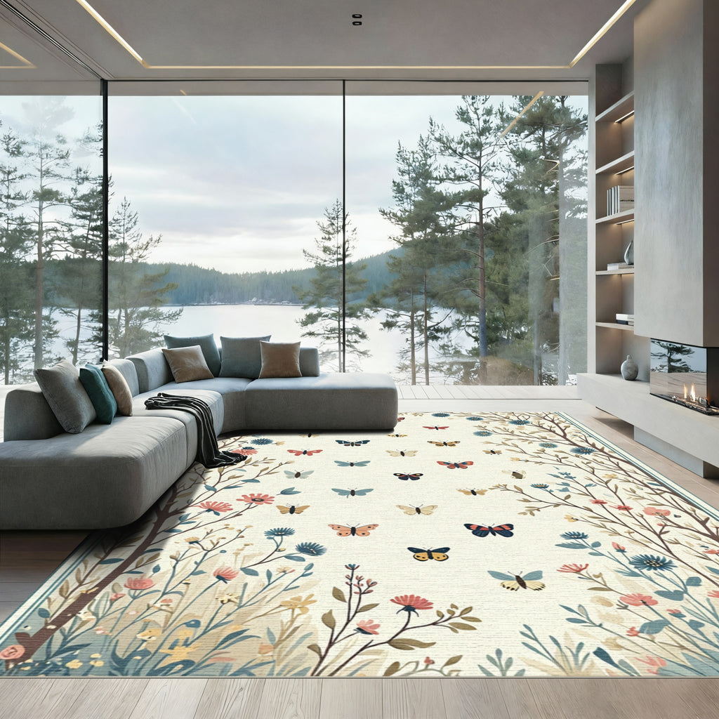 Whimsical Butterfly Garden Meadow Rug