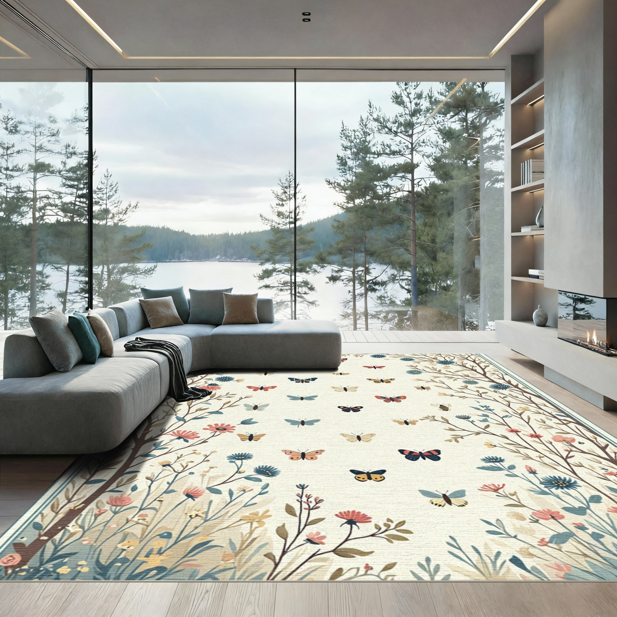 Whimsical Butterfly Garden Meadow Rug