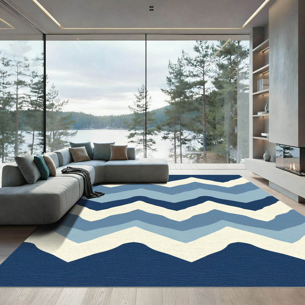 Coastal Blue Wave Chevron Rug