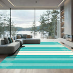 Teal Cream Abstract Geometric Stripe Rug