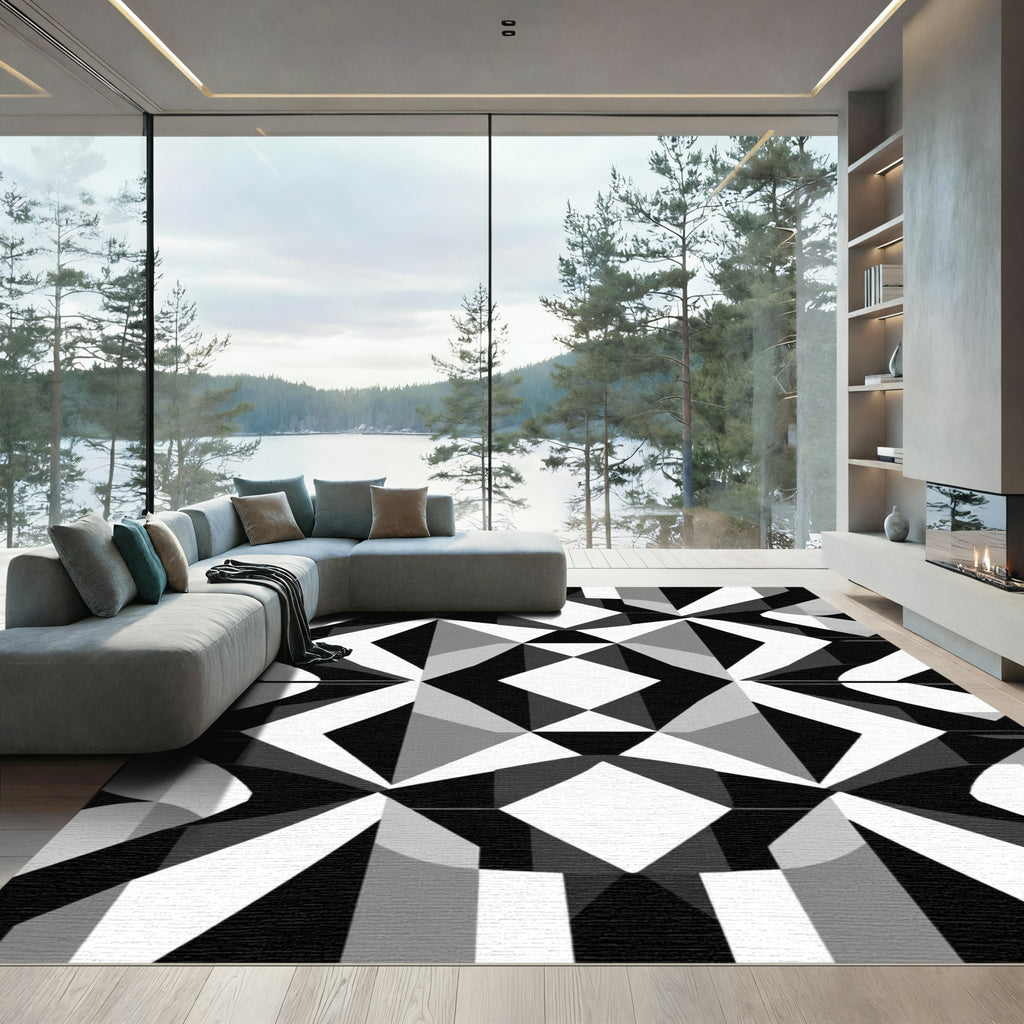 Monochromatic Geometric Illusion Rug