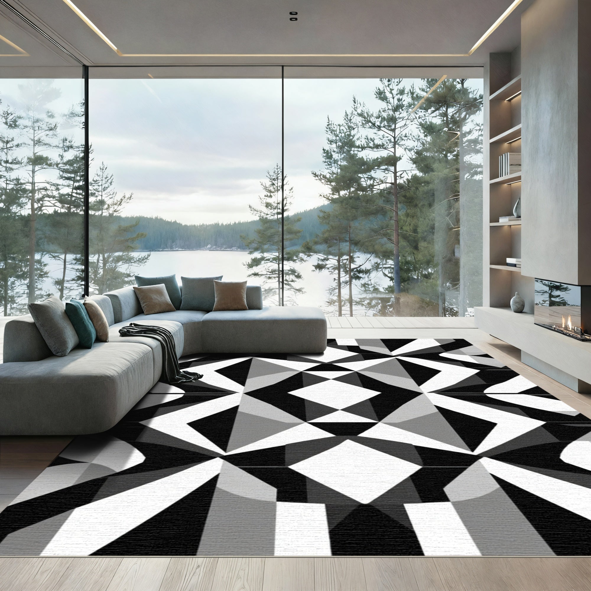Monochromatic Geometric Illusion Rug