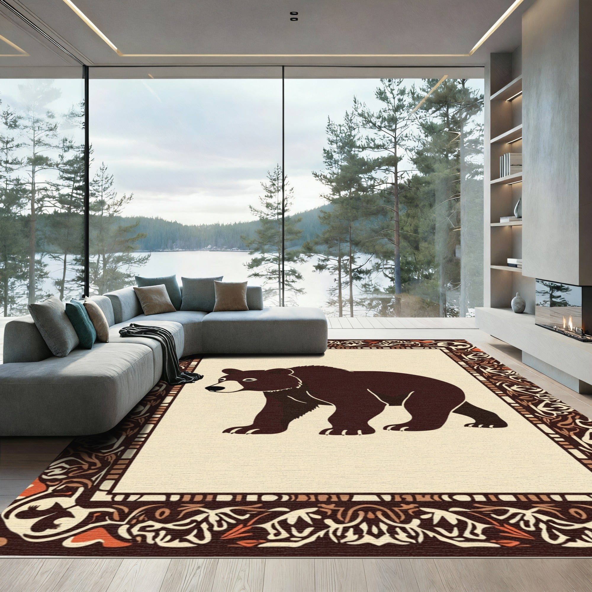 Brown Bear Woodland Border Rug