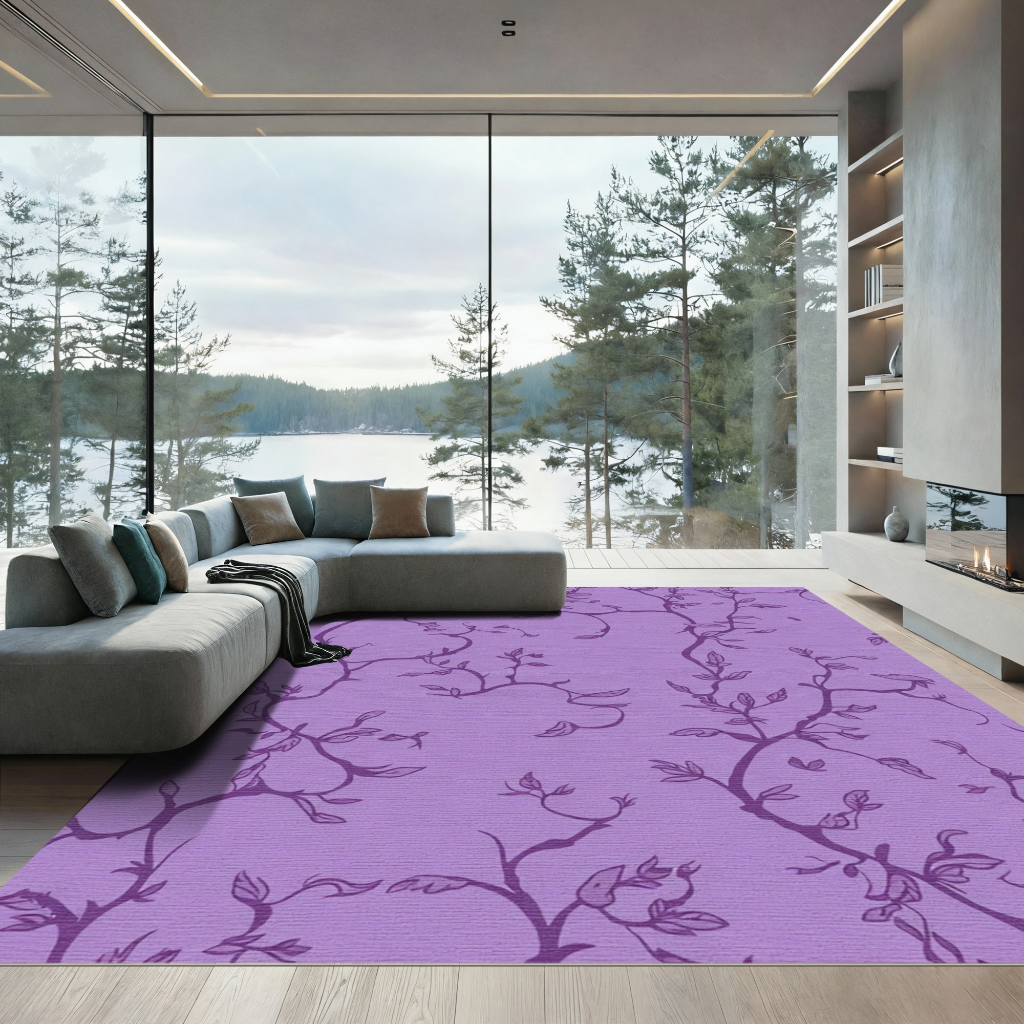 Purple Vine Branch Foliage Rug