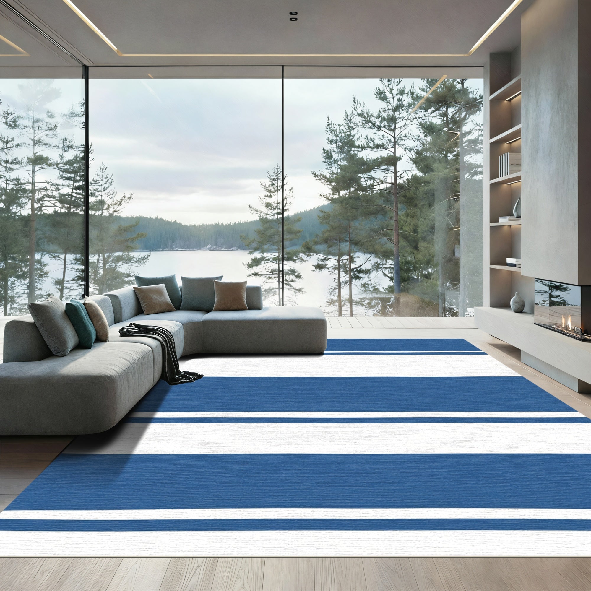 Classic Blue White Stripe Rug