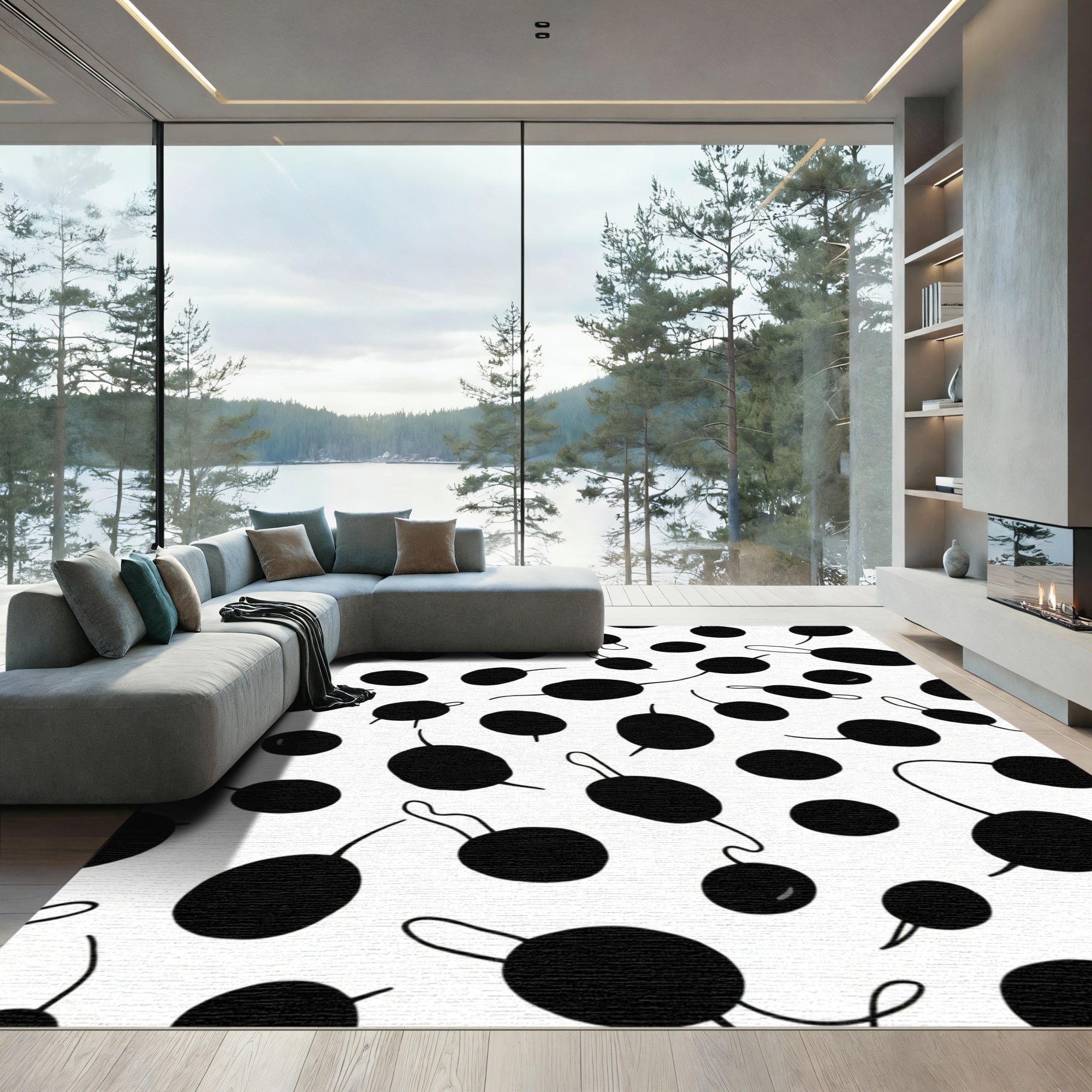 Whimsical Black Dot Cluster Rug
