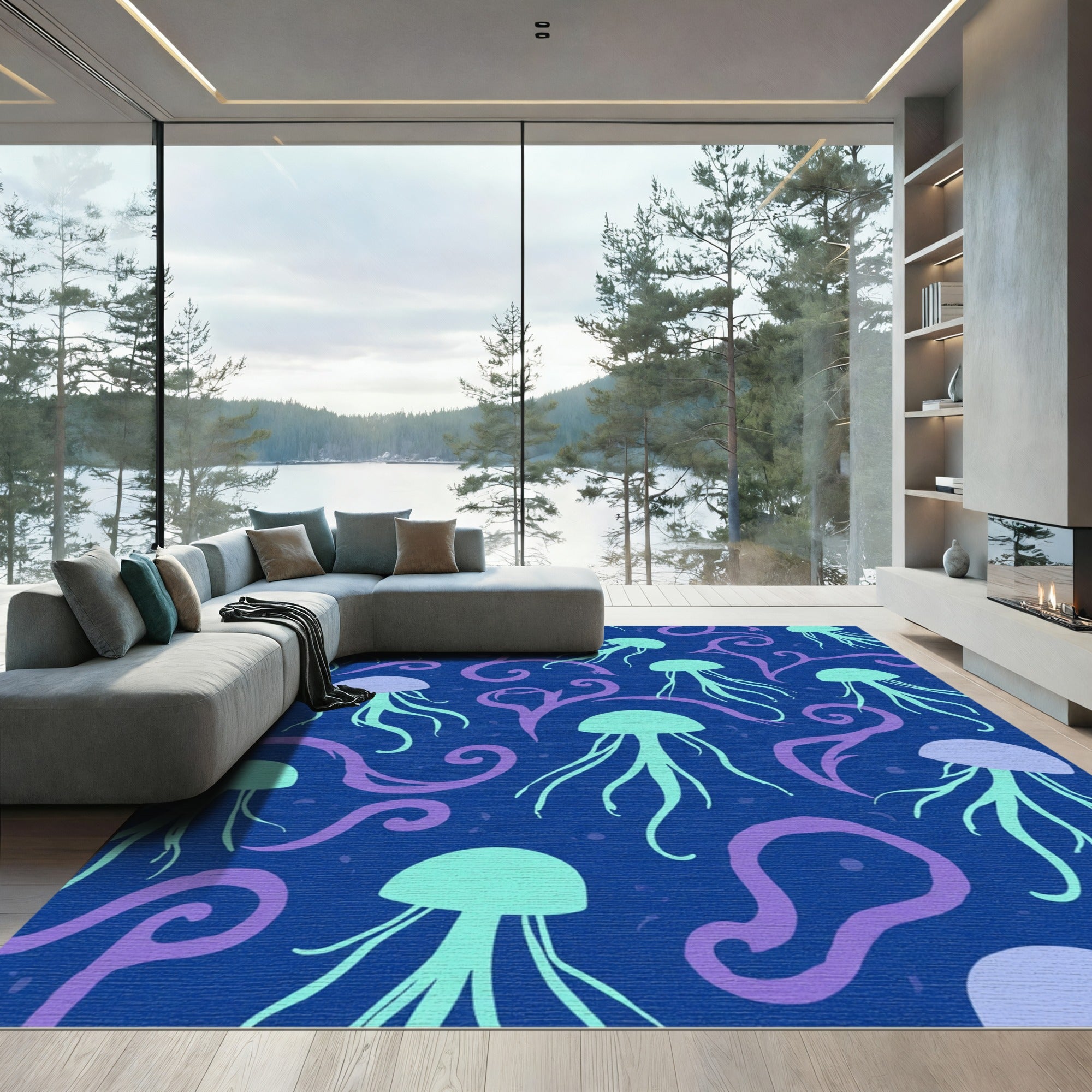 Sea Blue Jellyfish Swirl Rug