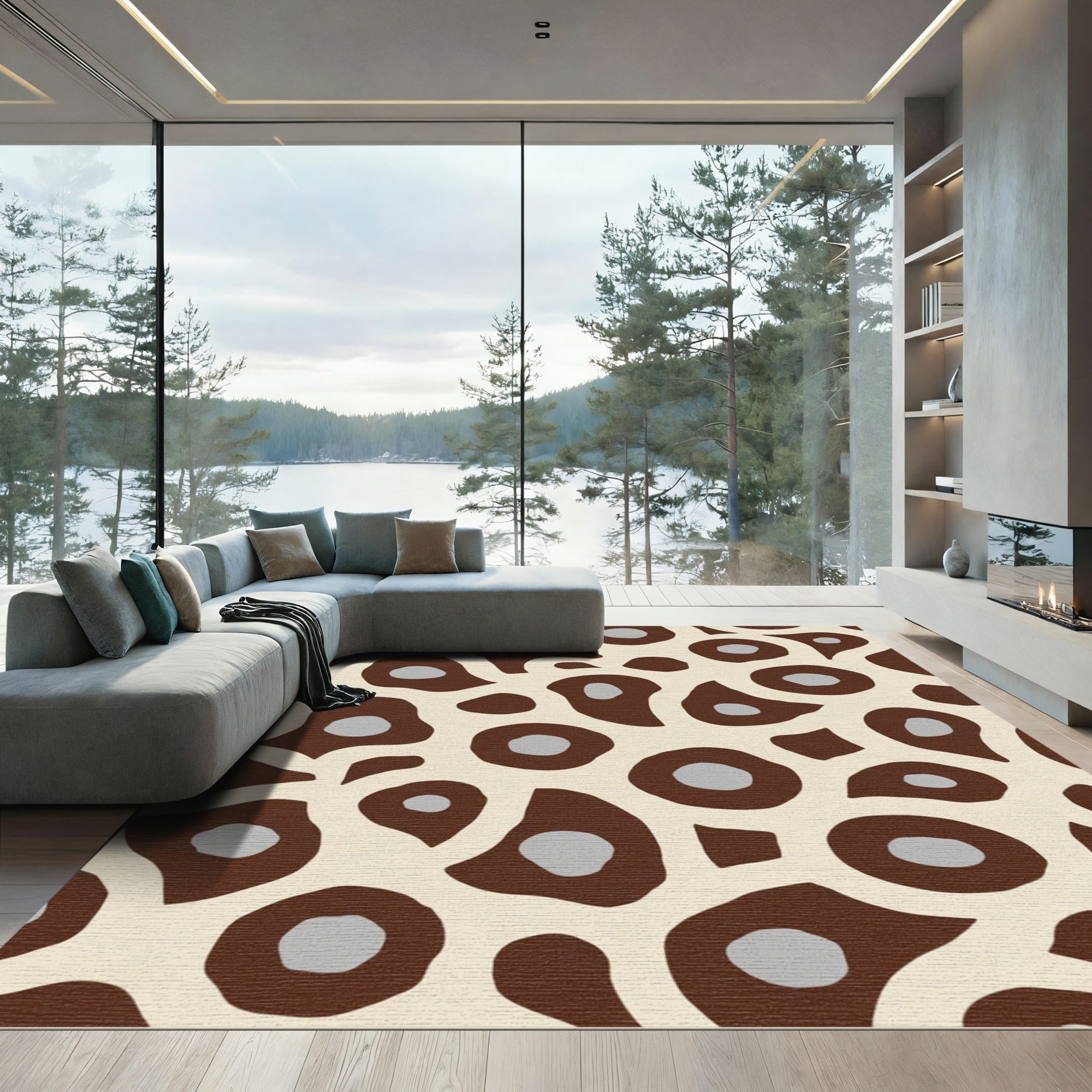 Brown Cream Gray Organic Blobs Rug