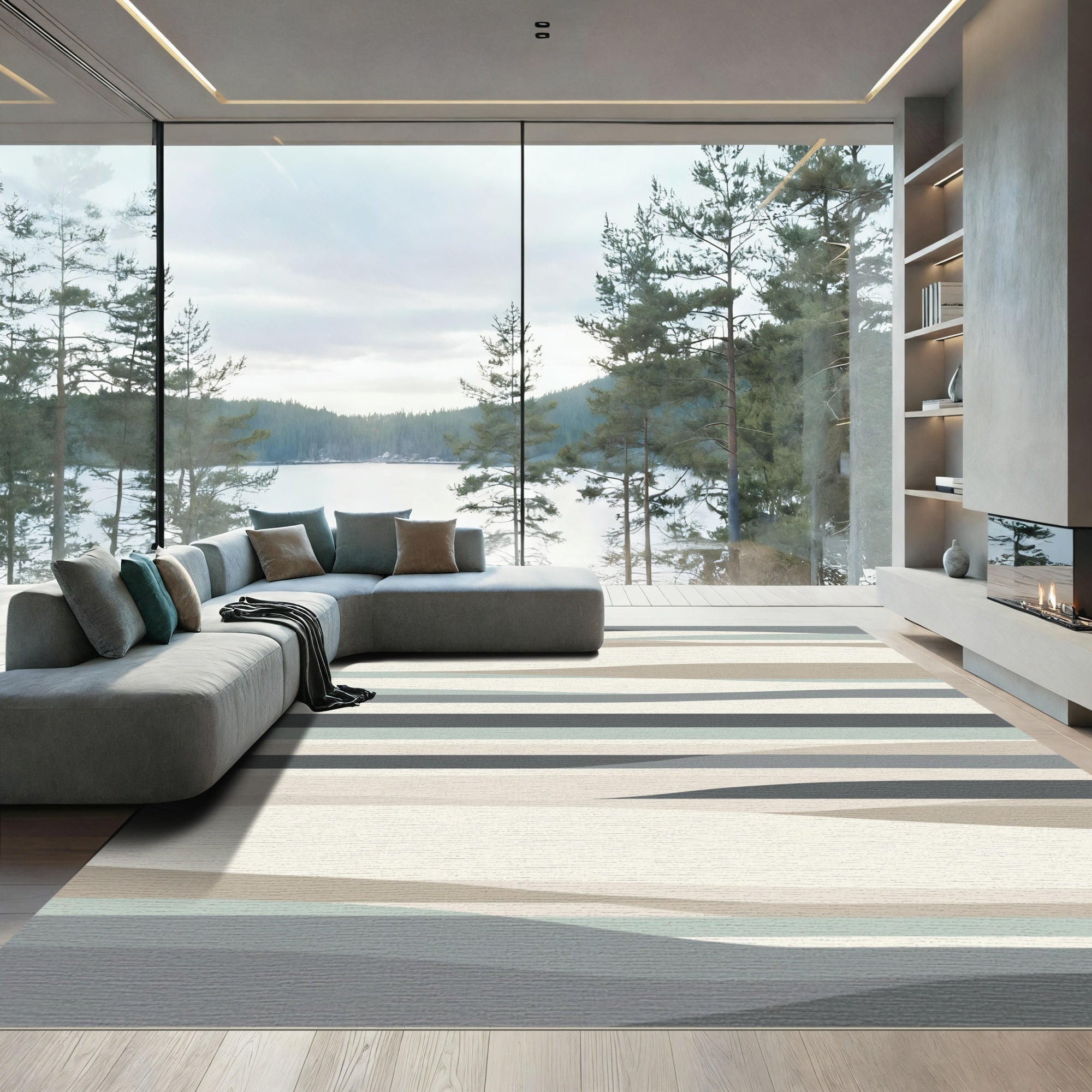 Neutral Tonal Landscape Stripe Rug