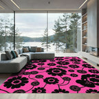 Bold Black Floral Arrangement Hot Pink Rug
