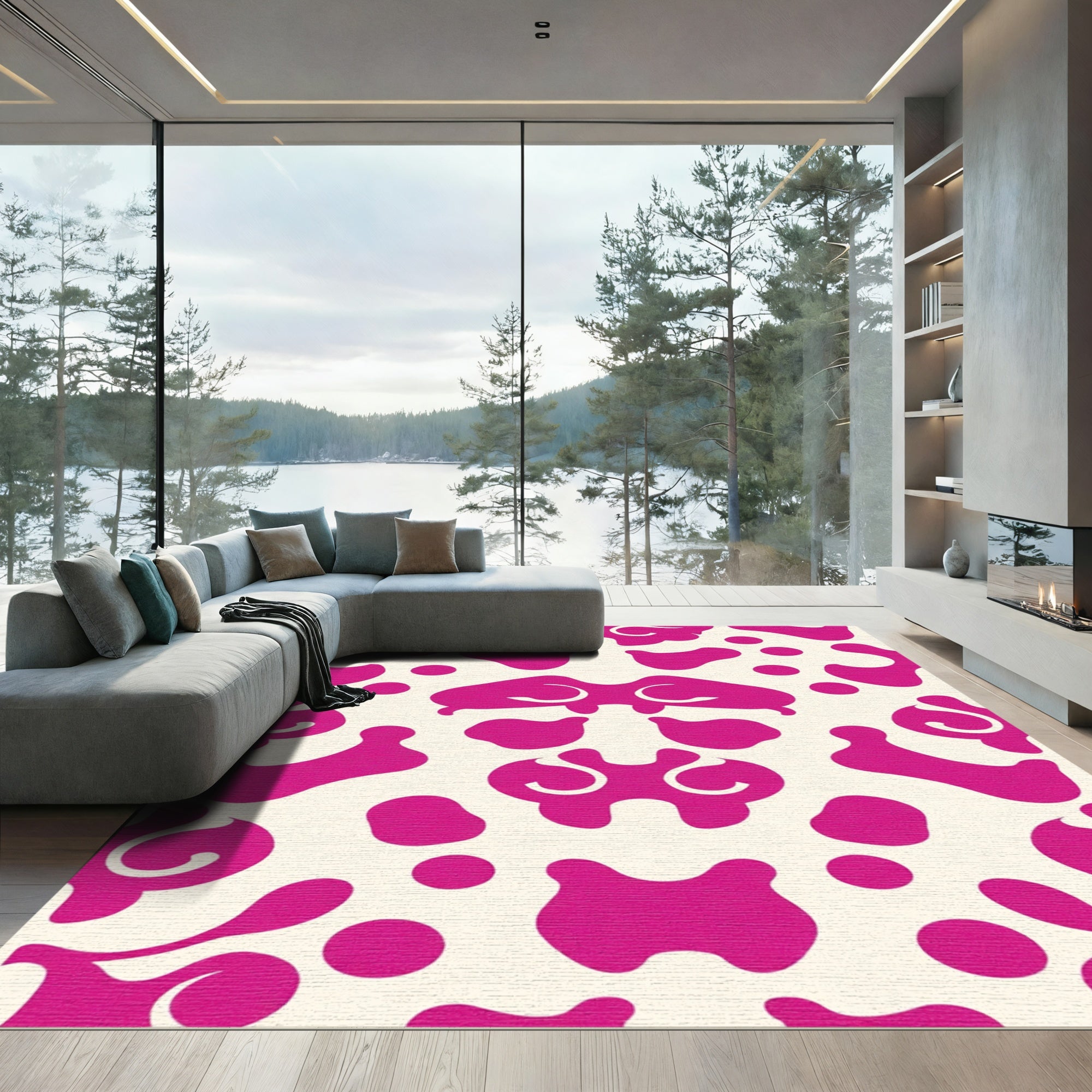 Fuchsia Abstract Spots Contemporary Rug