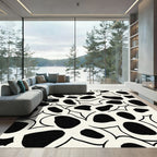 Organic Black And Cream Blob Cluster Rug