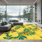 Yellow Floral Parrot Garden Scene Rug