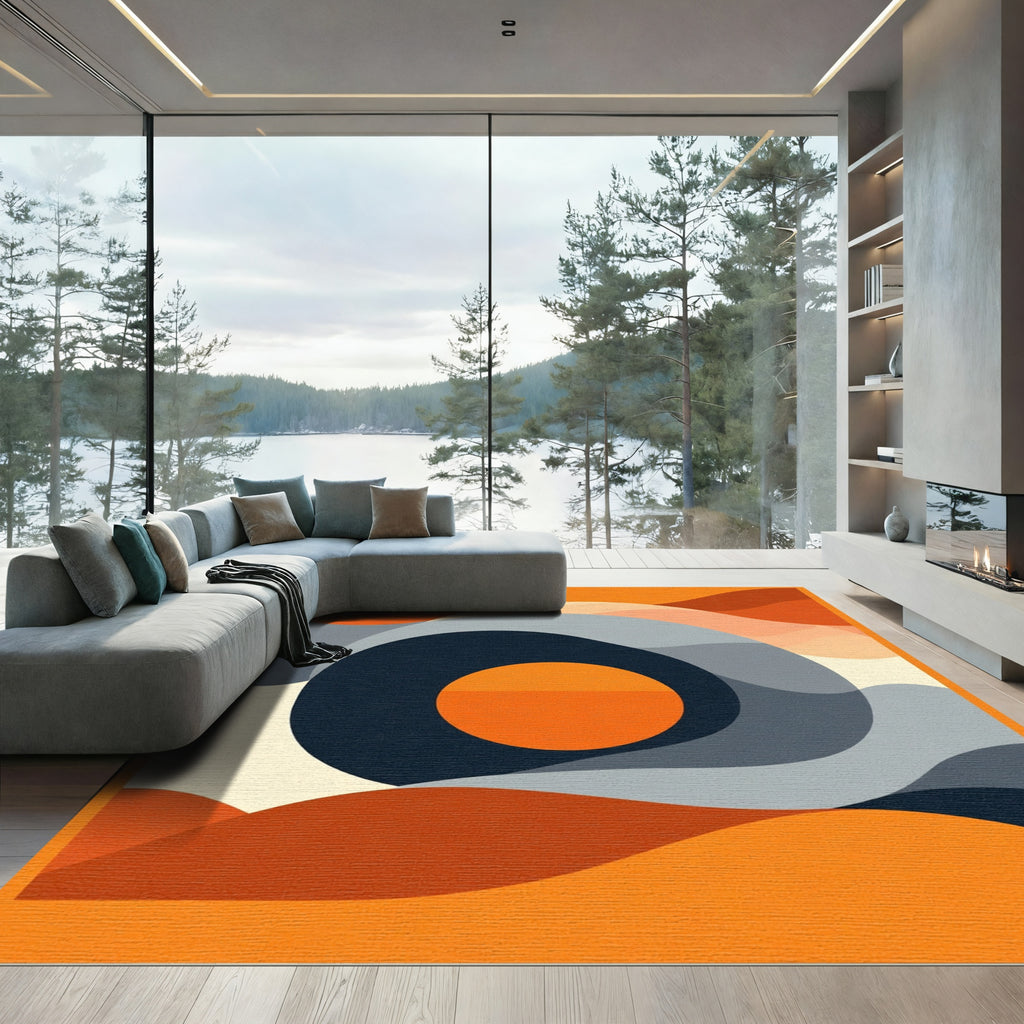 Bold Orange Abstract Layered Shapes Rug