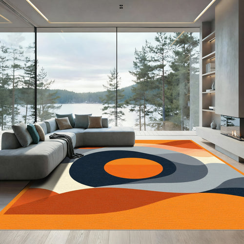 Bold Orange Abstract Layered Shapes Rug
