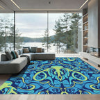 Deep Blue Lime Octopus Abstract Rug