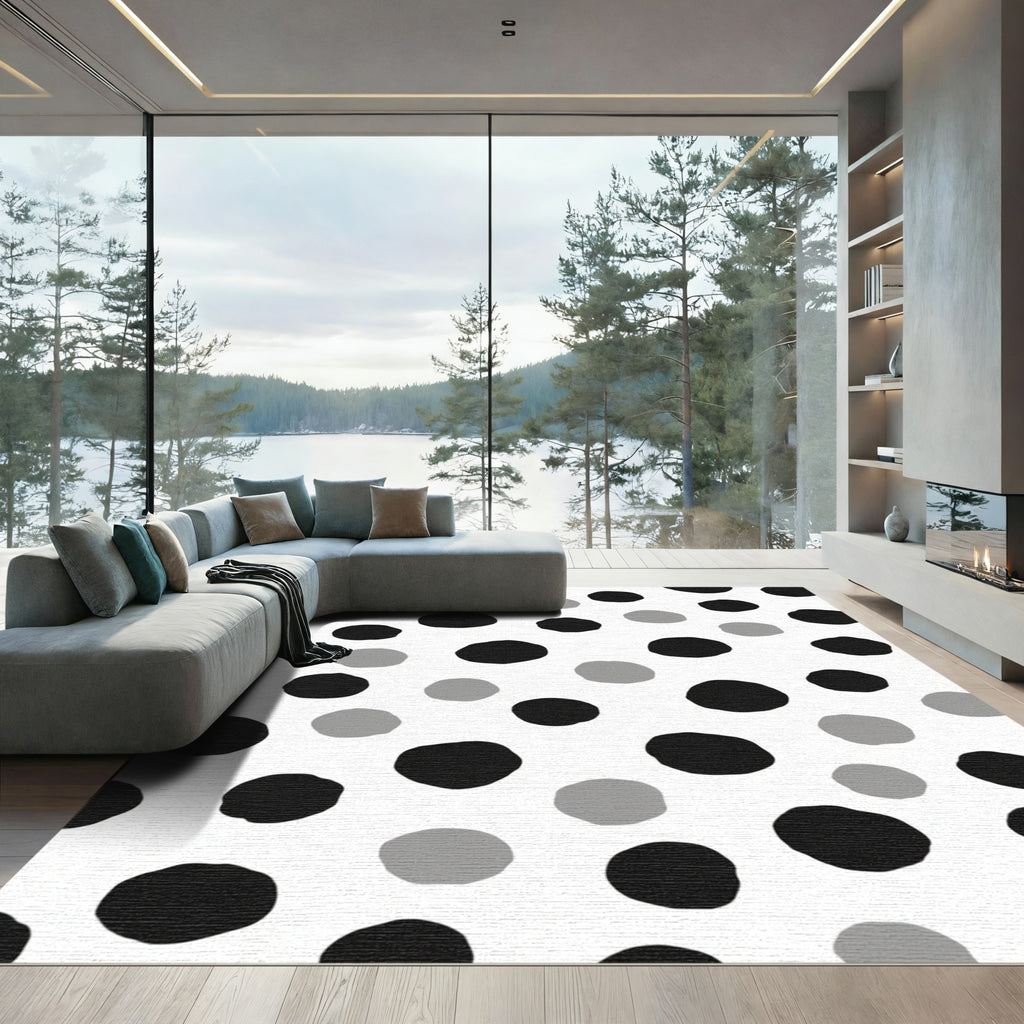 Black Gray Polka Dot Scatter Rug