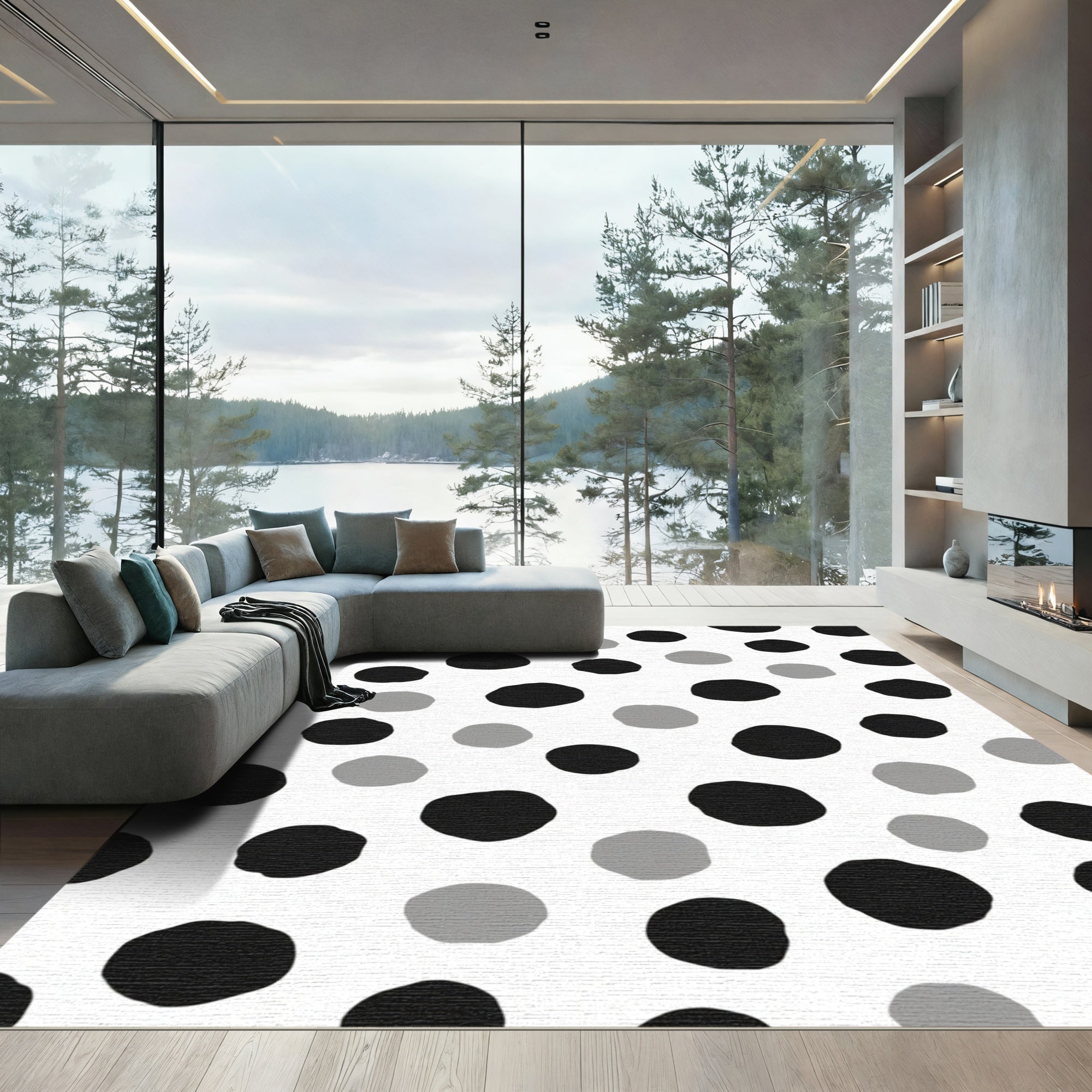 Black Gray Polka Dot Scatter Rug