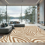 Brown Cream Abstract Swirl Lines Rug