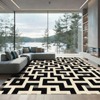 Black and Cream Geometric Maze Rug