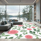 Pink Bird Green Foliage Floral Rug