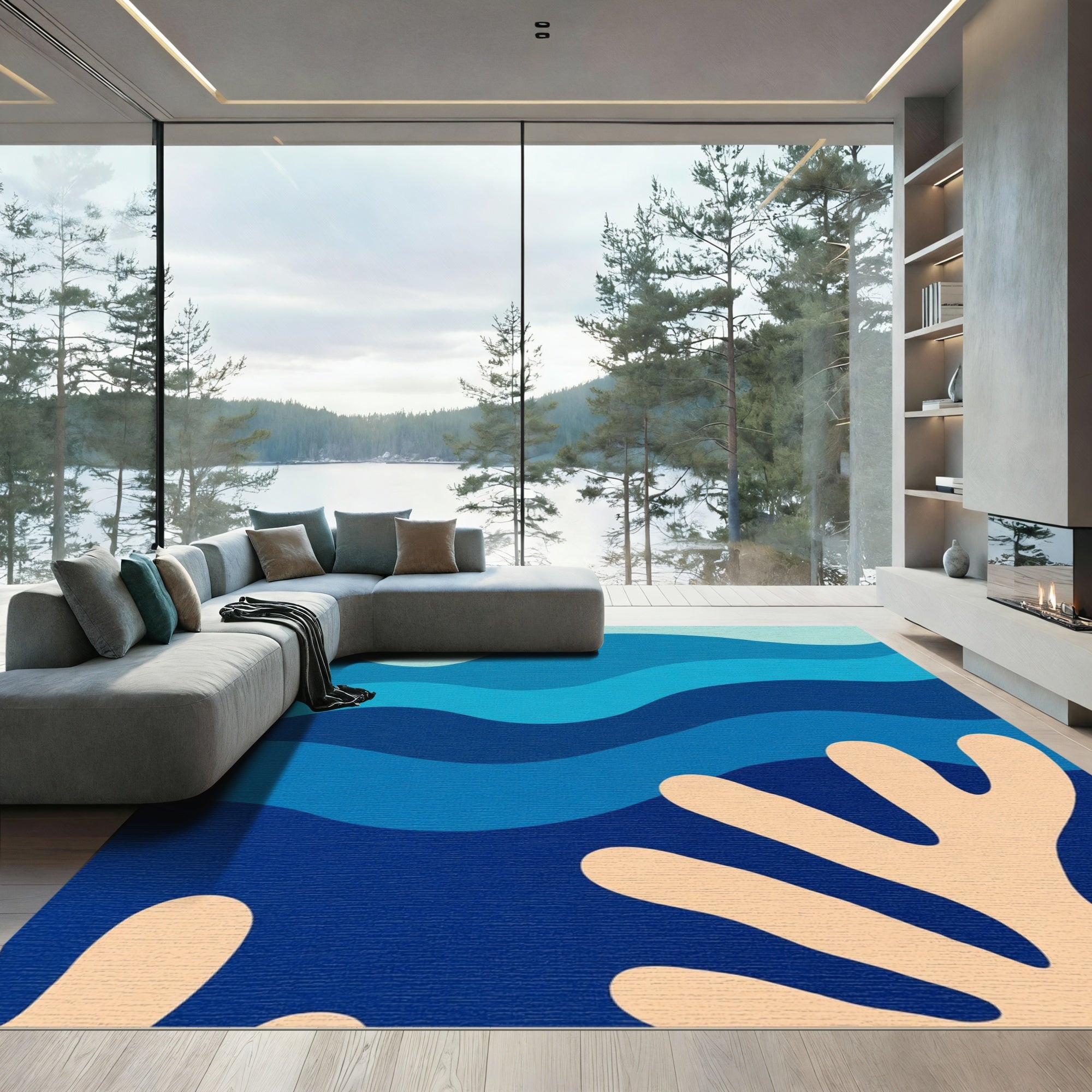 Oceanic Wave Coral Abstract Rug