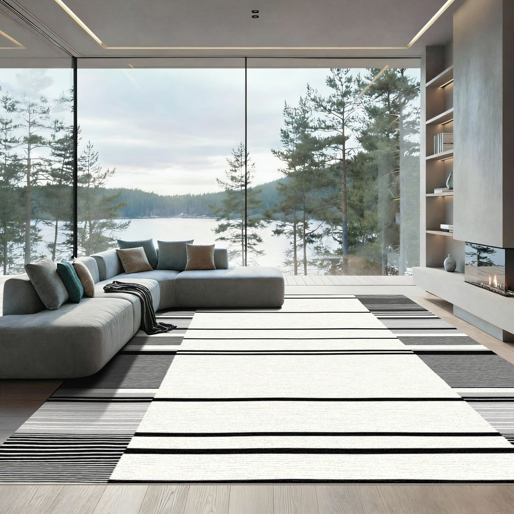 Monochrome Striped Modern Abstract Rug