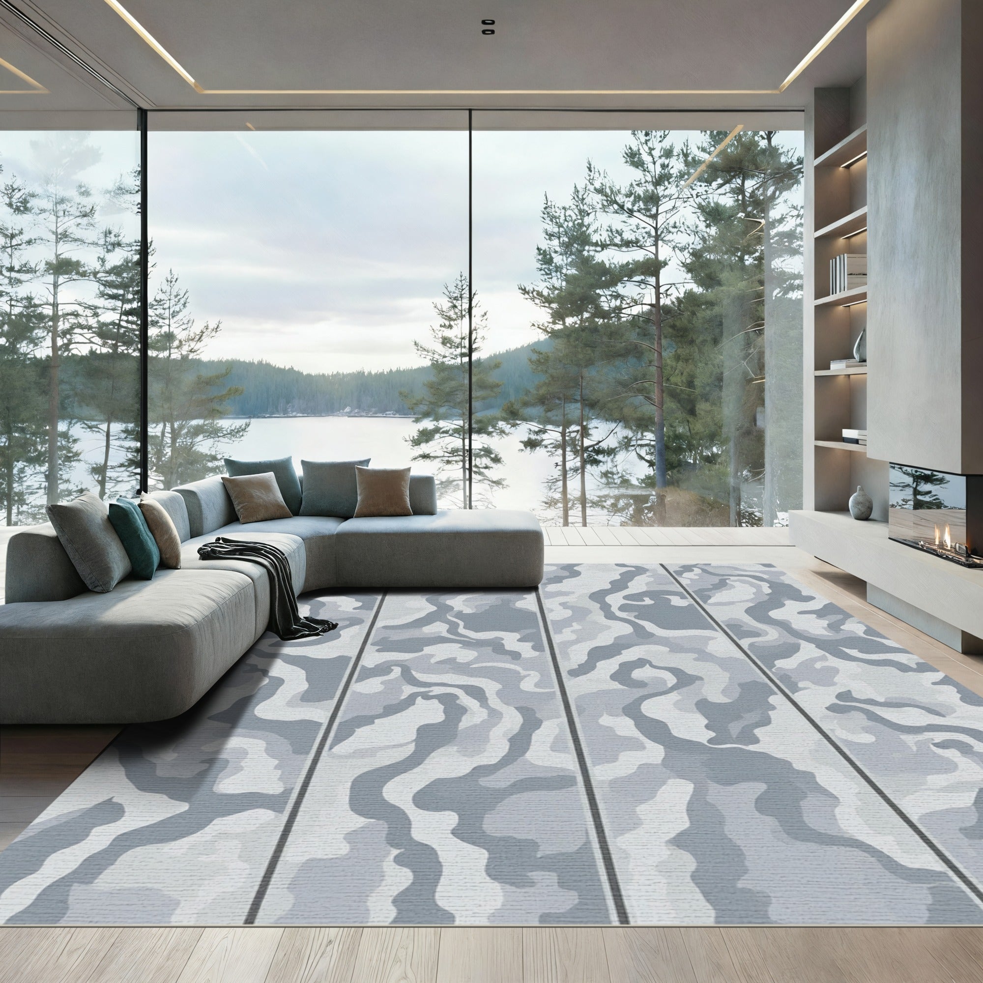 Monochromatic Slate Camouflage Swirls Rug