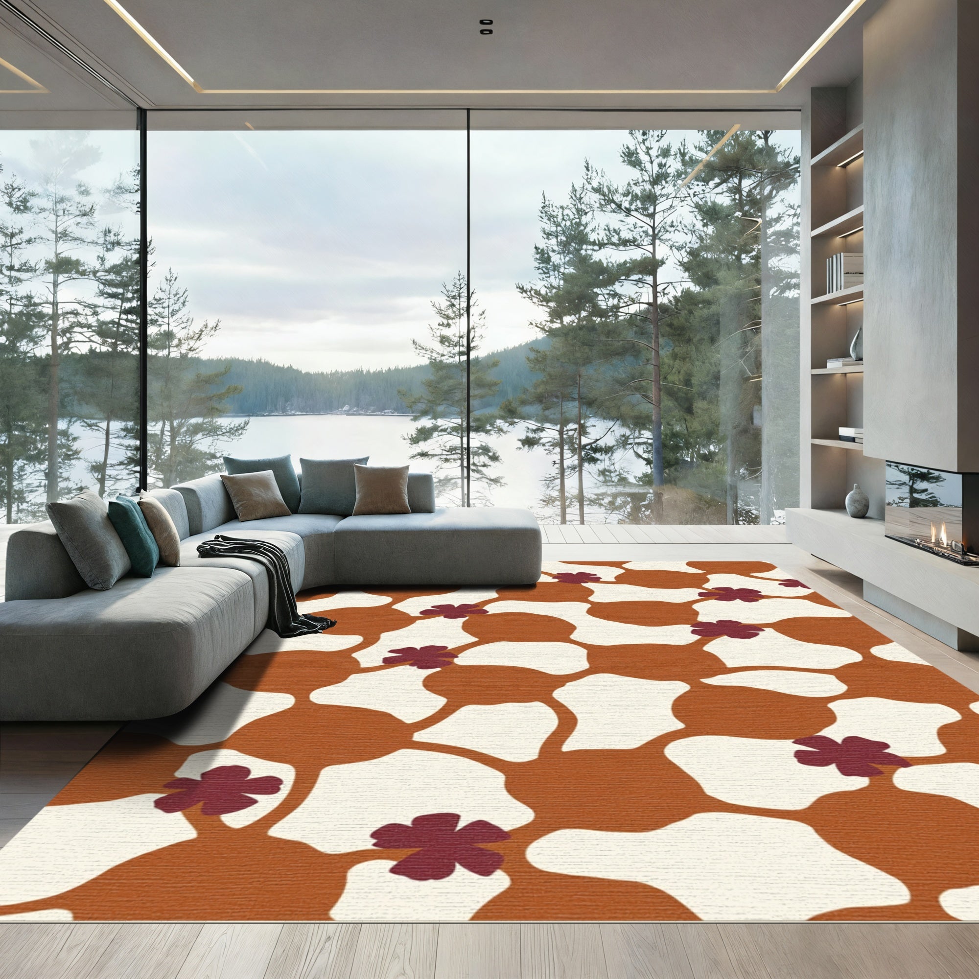 Terra Cotta Floral Cell Lattice Rug